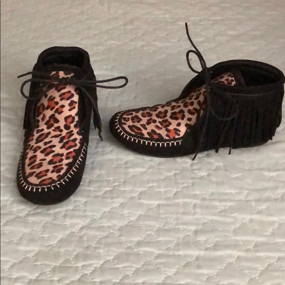 Fringe and leopard moccasins